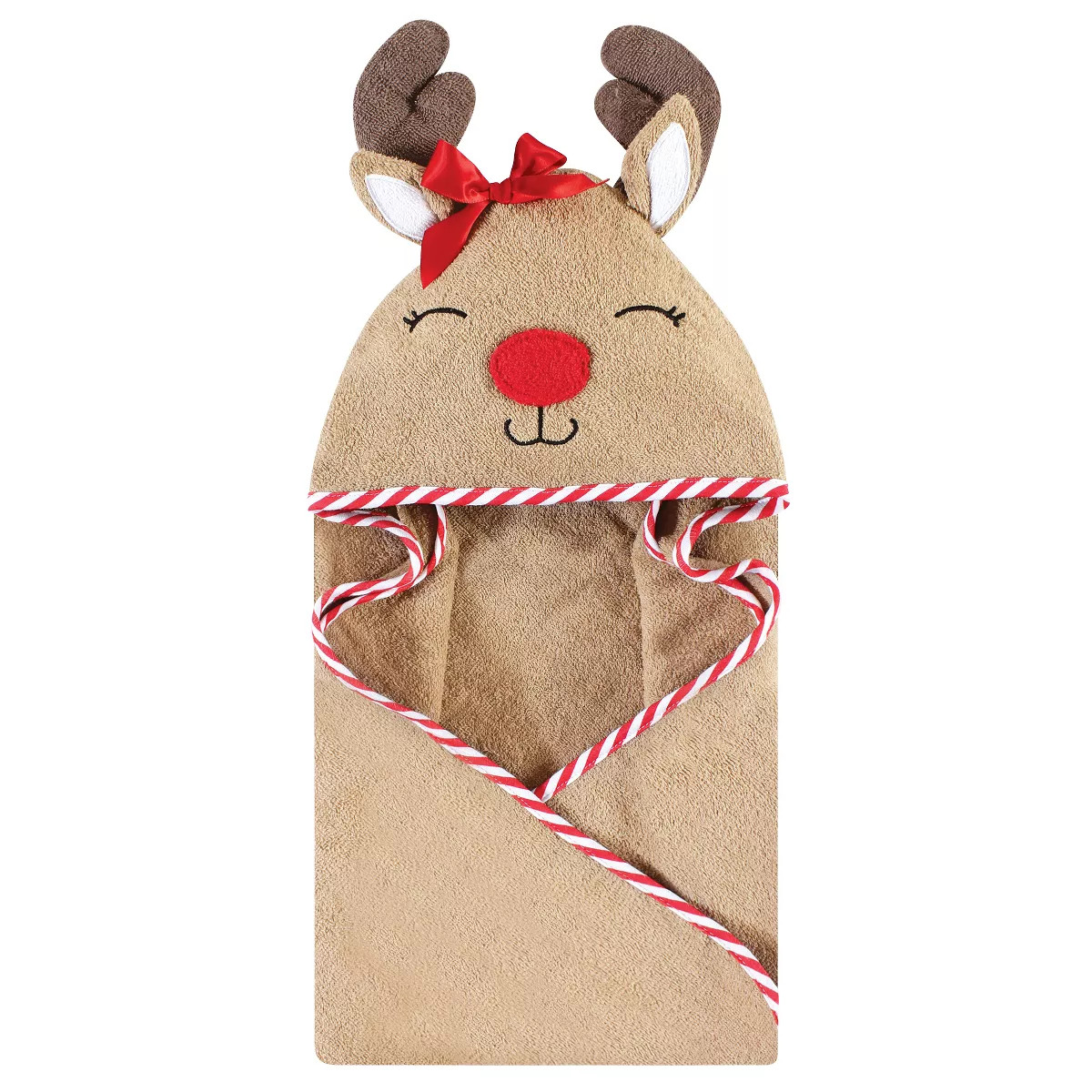 Hudson Baby Infant Girl Cotton Animal Face Hooded Towel, Girl Holiday Reindeer, One Size | Target