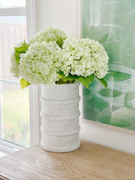 My favorite light green faux hydrangeas! They are real-touch with the softest lifelike petals. I paired them with this gorgeous (and very large) Carrara marble vase in our bedroom on top of our light wood dresser.
.
#ltkhome #ltksalealert #ltkstyletip #ltkunder50 #ltkunder100 #ltkfind #ltkseasonal

#LTKunder50 #LTKSeasonal #LTKhome