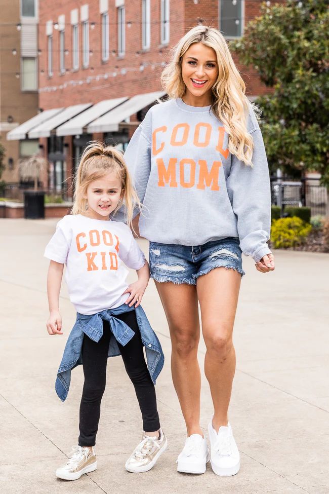 Cool Mom Faded Denim Corded Graphic Sweatshirt | Pink Lily