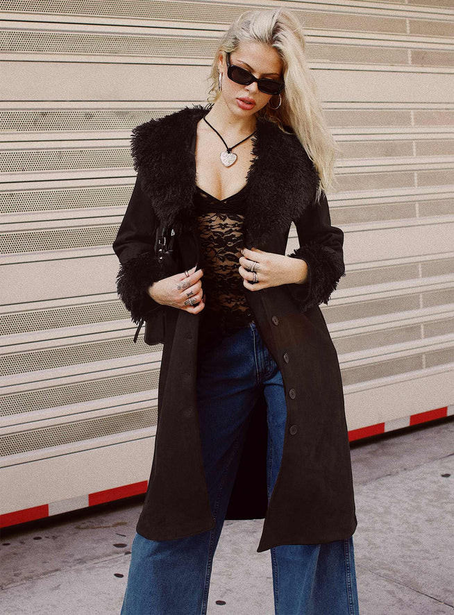 After Party Shearling Jacket Black | Princess Polly US