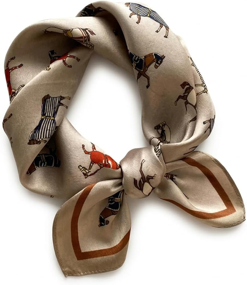 Silk Scarf with Horse Print, Square Neck Scarf Satin Scarf Fashion Lightweight Wraps | Amazon (US)