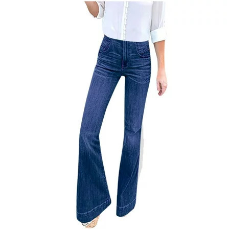 njshnmn Women s Jeans High Rise Stretch Wide Leg Denim Pants Trendy Slim Fit Slit Flared Bell Bottom | Walmart (US)