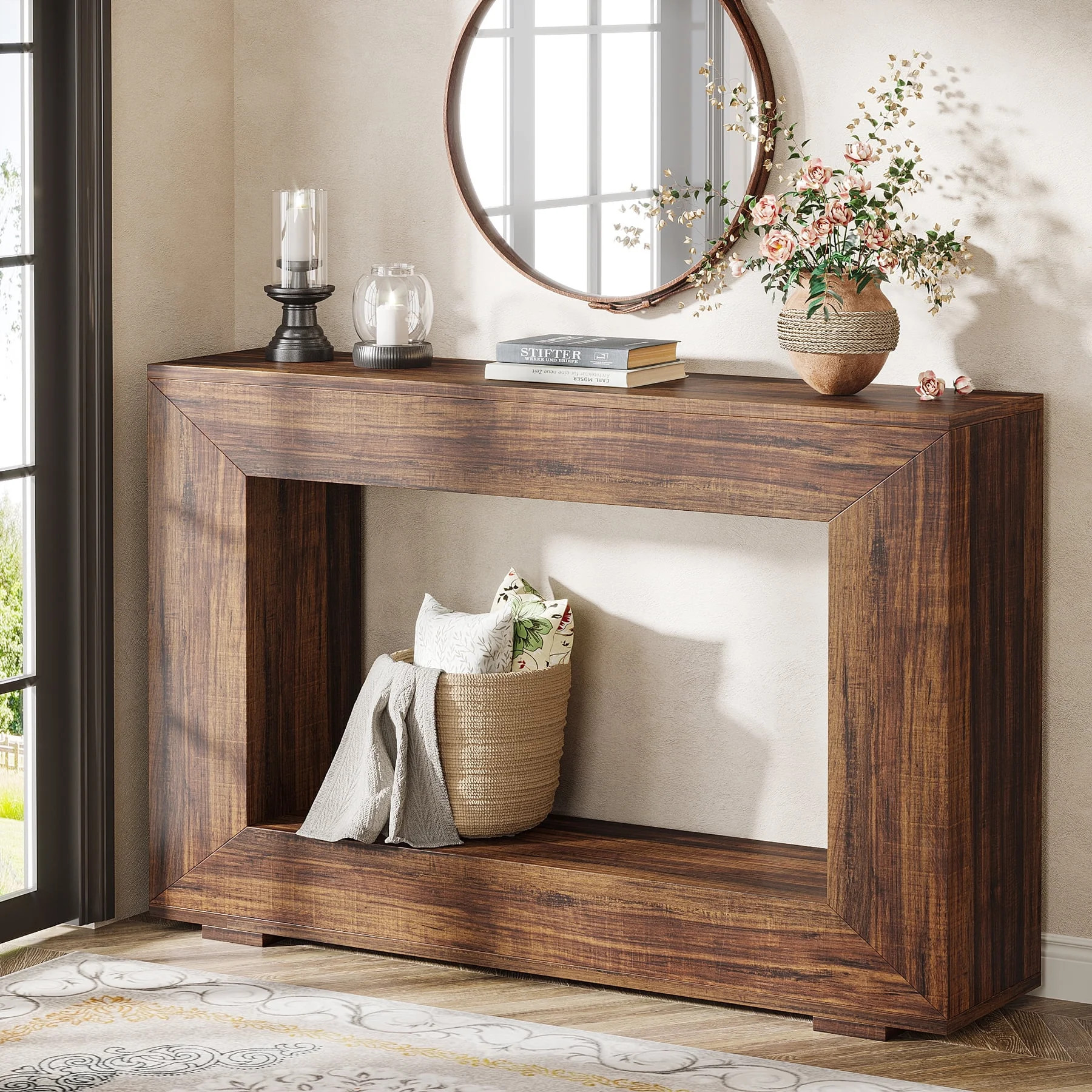 Tribesigns Farmhouse Console Table, 47-Inch Wood Storage Entryway Accent Table, Rustic Brown | Walmart (US)
