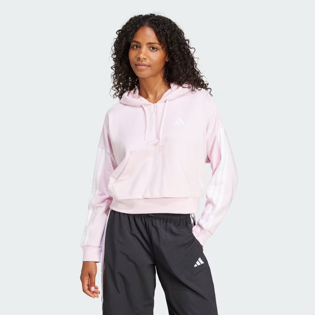 adidas Essentials 3-Stripes French Terry Quarter-Zip Hoodie Pink L - Womens Originals Jackets | adidas (US)