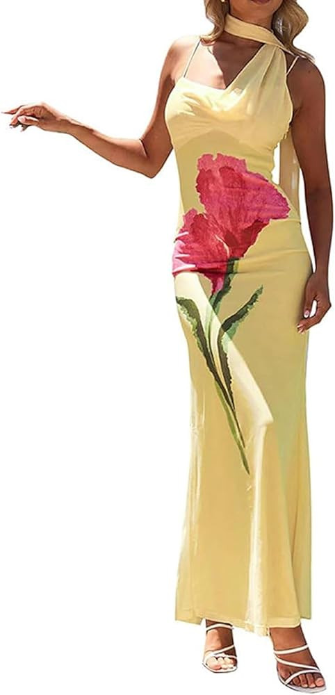 Women Summer Strapless Maxi Dress Bodycon Floral Sexy Long Dress Wedding Guest Formal Y2k Tube Dr... | Amazon (US)
