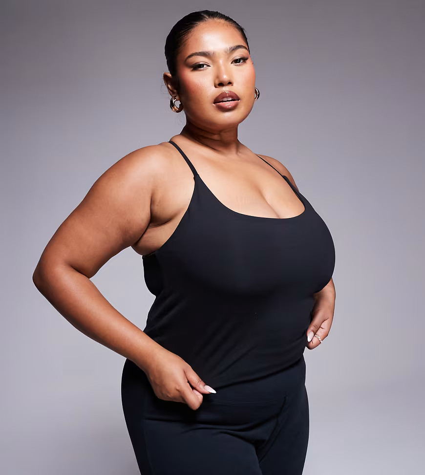 4505 Curve Icon soft touch yoga cami vest with inner bra in black | ASOS (Global)