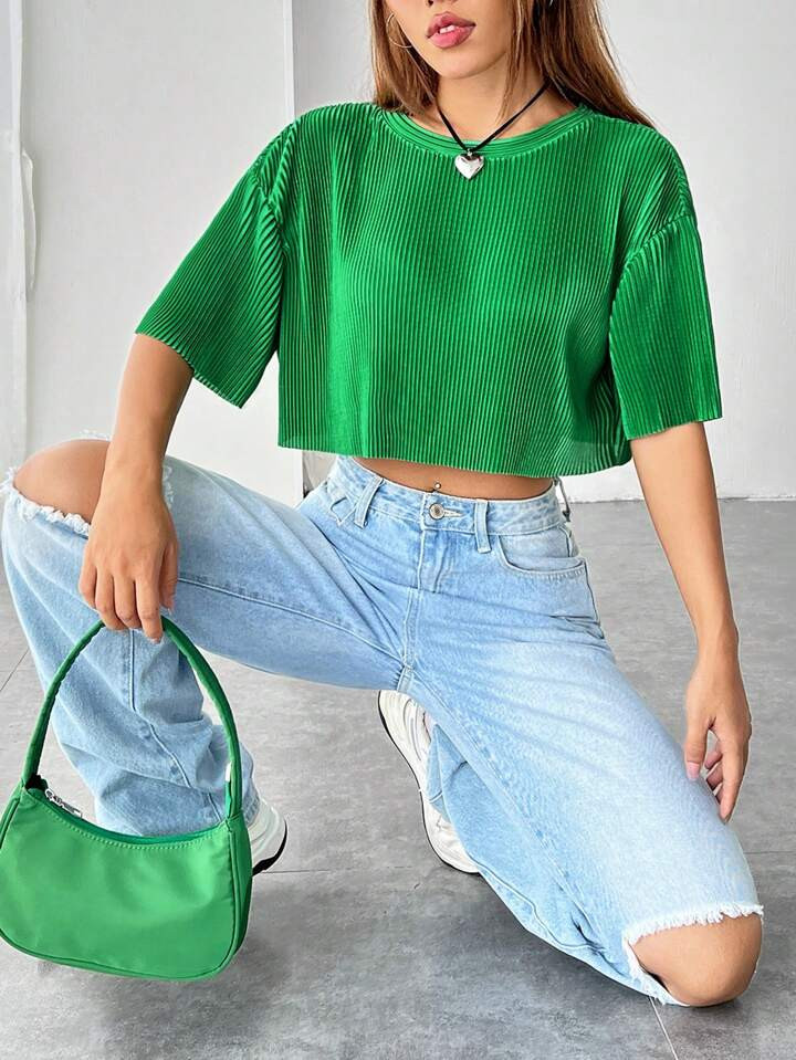 SHEIN EZwear Drop Shoulder Crop Tee | SHEIN
