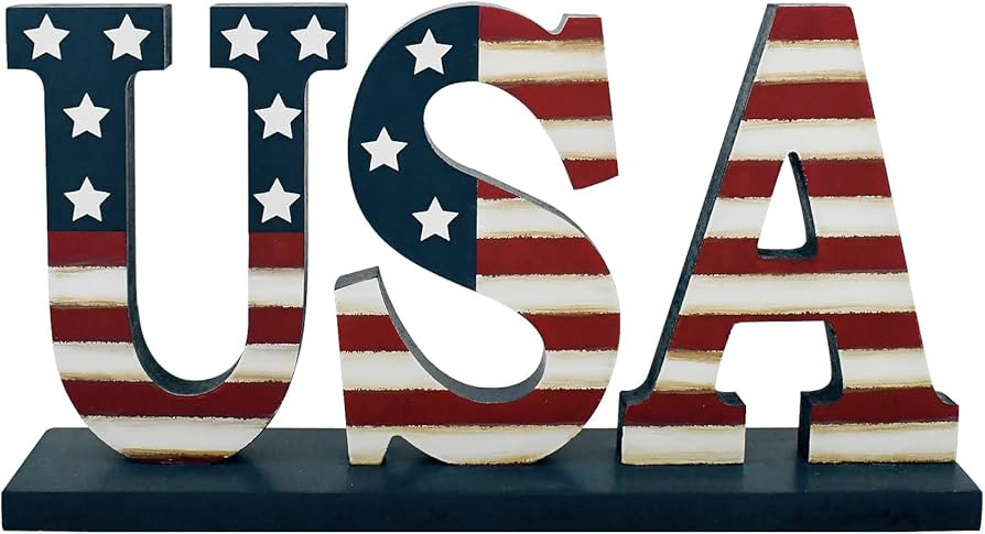 Morning View Patriotic Decor Wooden USA Sign American 4th of July Letter Tabletop Decoration Stan... | Amazon (US)