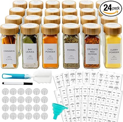 Amazon.com: AISIPRIN 24 Pcs Glass Spice Jars with Bamboo Airtight Lids and 398 Labels, 4oz Empty ... | Amazon (US)
