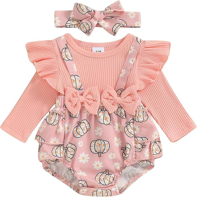 Fall Baby Girl Clothes Newborn Onesie Ruffle Romper Dress Long Sleeve Floral Bodysuit Jumpsuit Wi... | Amazon (US)