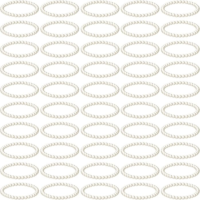 50 Pcs Elastic Pearl Bracelets for Women Wedding Stretch Faux Pearl Wrist Bands White Beaded Stac... | Amazon (US)