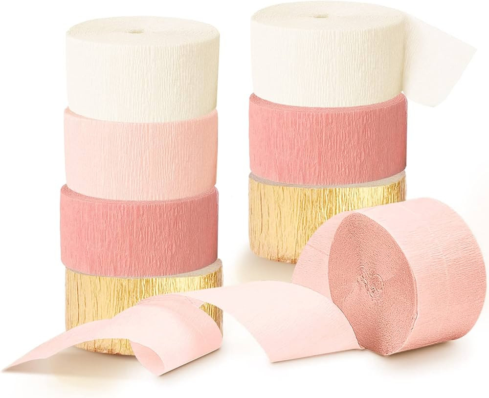 AOBKIAT Wedding Party Decorations, 8 Rolls Pink Gold Crepe Paper Streamers for Wedding, Bachelore... | Amazon (US)