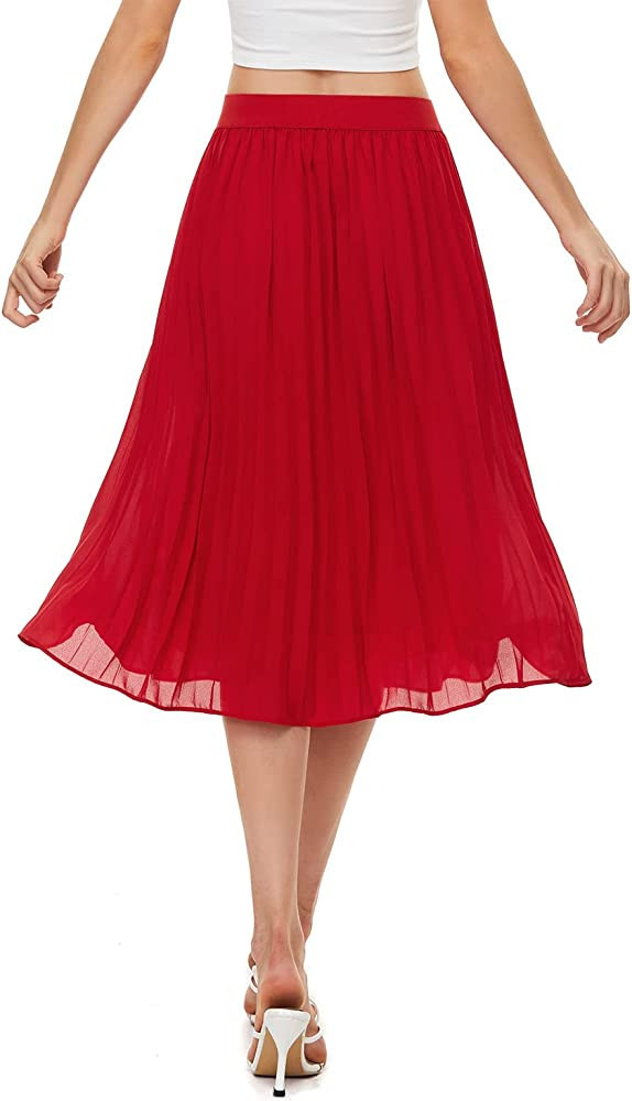 Womens High Waist Pleated Skirt Chiffon Midi Skirts for Women Swing Maxi A Line Skirt Elastic Fla... | Amazon (US)