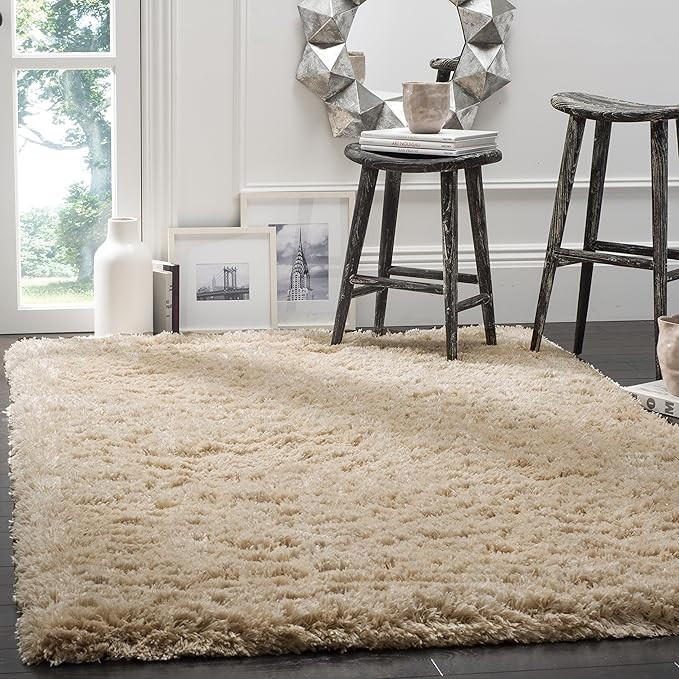 SAFAVIEH Polar Shag Collection Accent Rug - 3' x 5', Light Beige, Solid Glam Design, Non-Shedding... | Amazon (US)