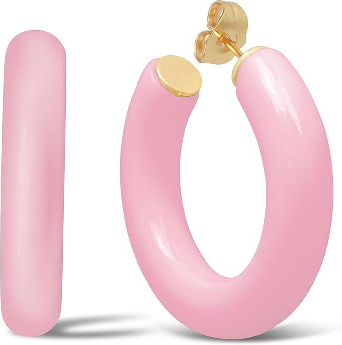 Gold Plated Multicolor Resin Chunky Thick Open Hoop Earrings in 57MM and 37.5MM Diameters | Amazon (US)