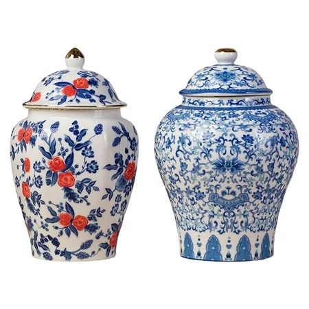 2Pieces Chinese Style Porcelain Ginger Jar Handicraft Temple Jar Tea Storage With Lid Flower Vase Fo | Walmart (US)