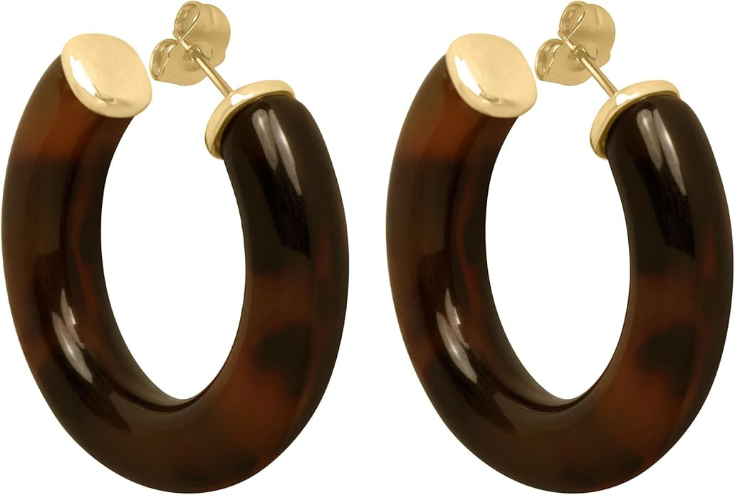 Gold Plated Multicolor Resin Chunky Thick Open Hoop Earrings in 57MM and 37.5MM Diameters | Amazon (US)