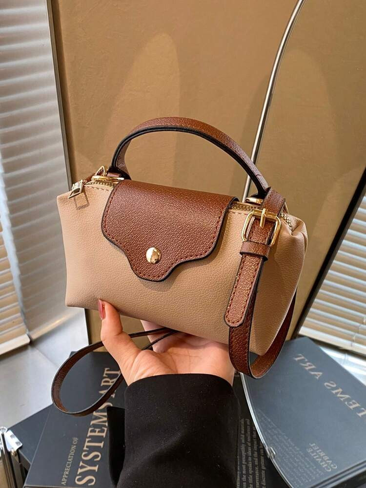 Mini New Fashion Handbag With Contrast Color Design, Made Of Waterproof Nylon Fabric, Includes Shoulder Bag, Square Bag And Vegetable Basket Bag, Suitable For Commuting, Parties And Vacations In Winter | SHEIN