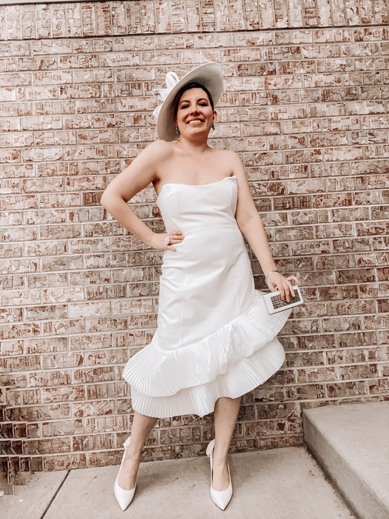 This adorable dress is currently available on Nuuly! Use my link for $20 off of your first month.

https://share.nuuly.com/kat42828 

I have also linked it (and several other awesome white items) from Anthropologie. I’d size down in this particular dress- consensus is that it runs large and I agree!