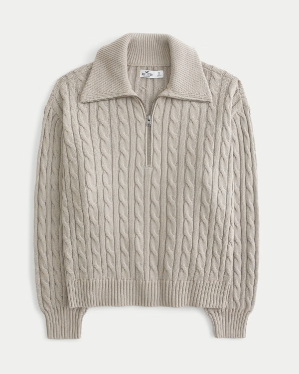 Oversized Cable-Knit Half-Zip Sweater | Hollister (US)