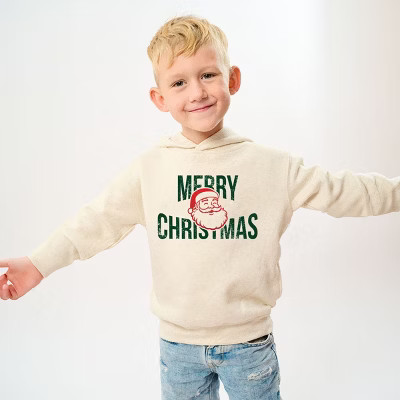 Merry Christmas Arched Glitter Santa - Toddler Hoodie | Target