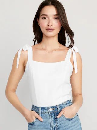 Fitted Linen-Blend Tie-Shoulder Cropped Corset Cami Top for Women | Old Navy (CA)