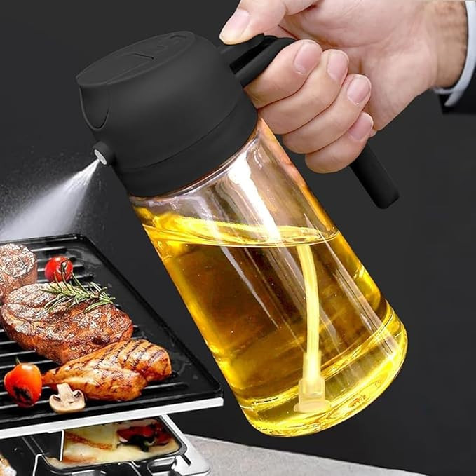 Oil Spray Bottle,2-in-1 Oil Dispenser and Oils Spray,16 OZ Glass Olive Oils Bottle for Kitchen,Bl... | Amazon (US)