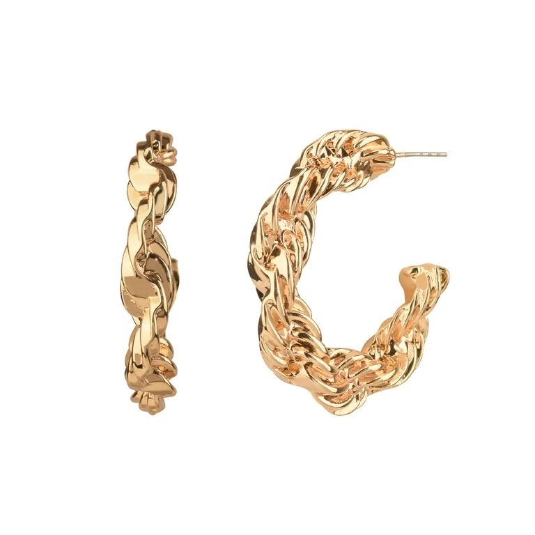 Time and Tru Women's Gold Tone Rope Texture Metal Hoop Earring | Walmart (US)