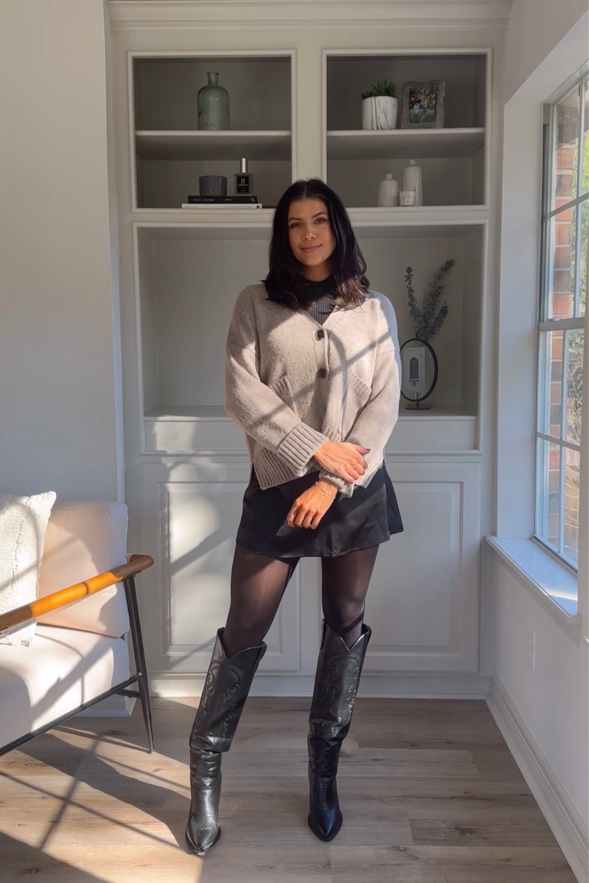 Capsule wardrobe outfit from amazon
Black sleeveless tank size medium
Satin mini skirt size medium 
Western inspired Boots are TTS and so comfortable 
Cardigan is a size medium 

#LTKstyletip #LTKsalealert #LTKSeasonal