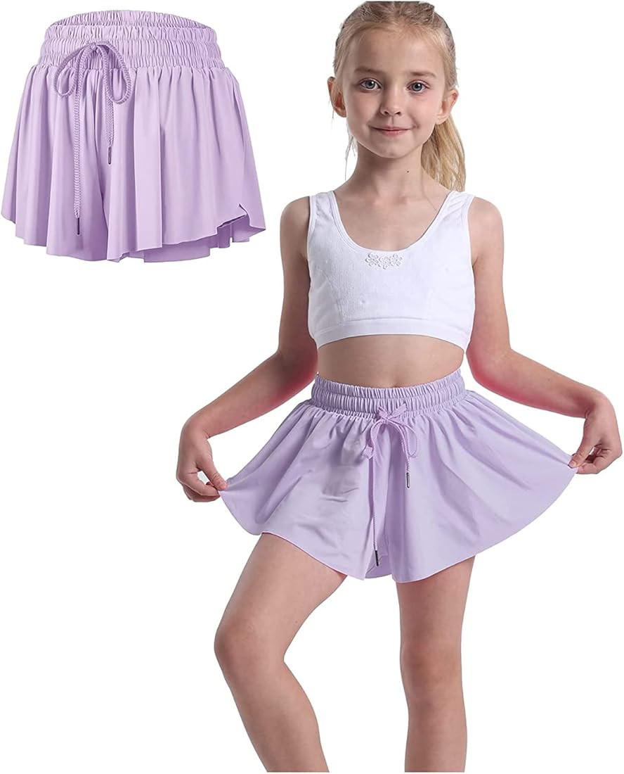 Flowy Shorts for Teen Girls with Spandex Liner 2-in-1 Youth Butterfly Skirts Tennis Running Fitne... | Amazon (US)