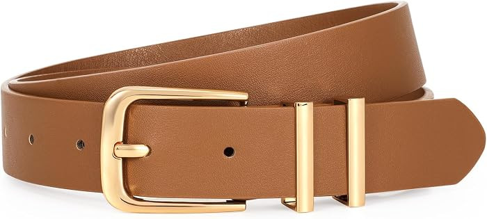 Women's Soft Faux Leather Belt for Jeans Pants Dress Fashion Ladies Waist Belt with Gold/Silvery ... | Amazon (US)