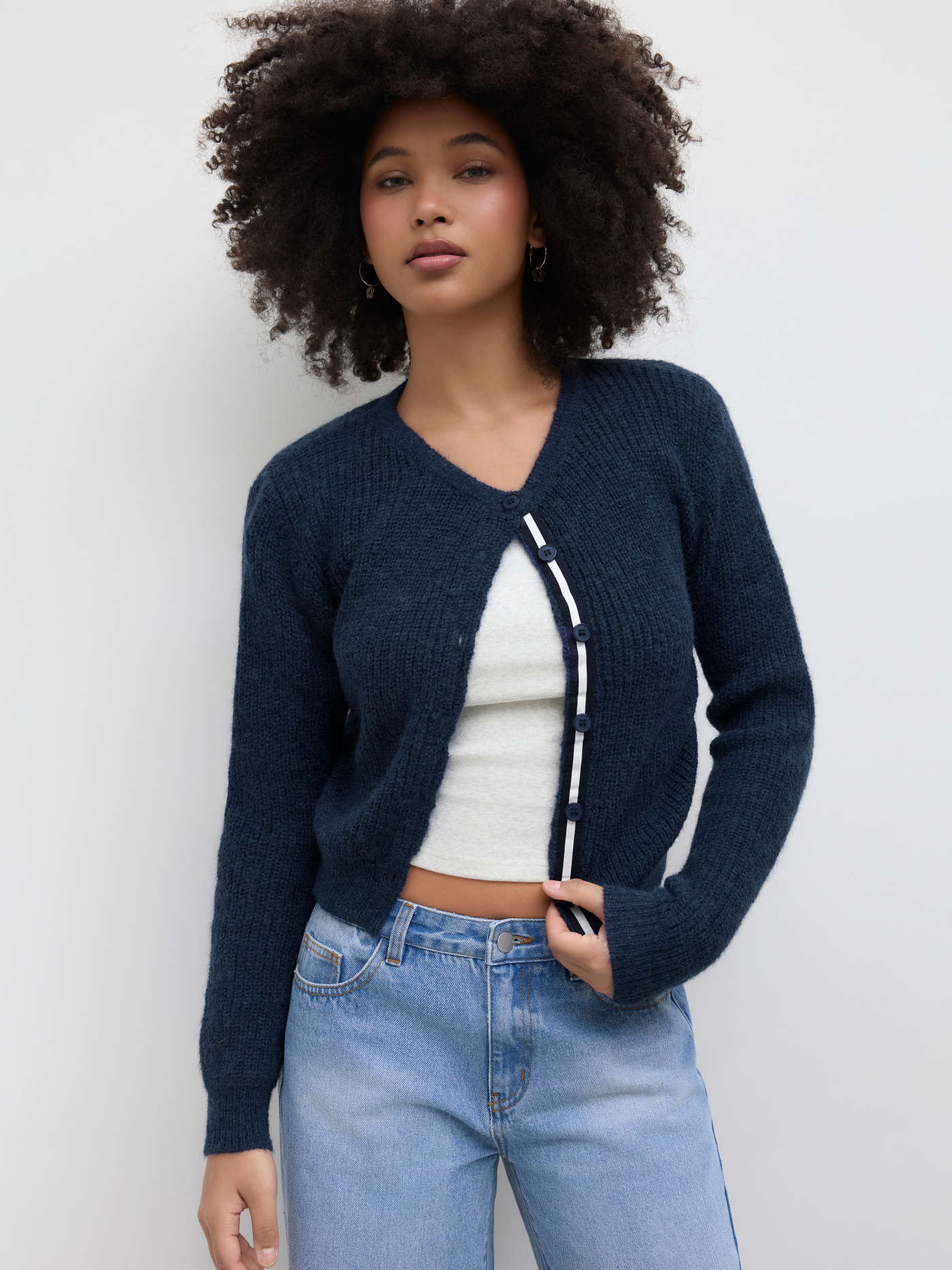 Wool-blend Knit Round Neckline Button Cardigan | Cider