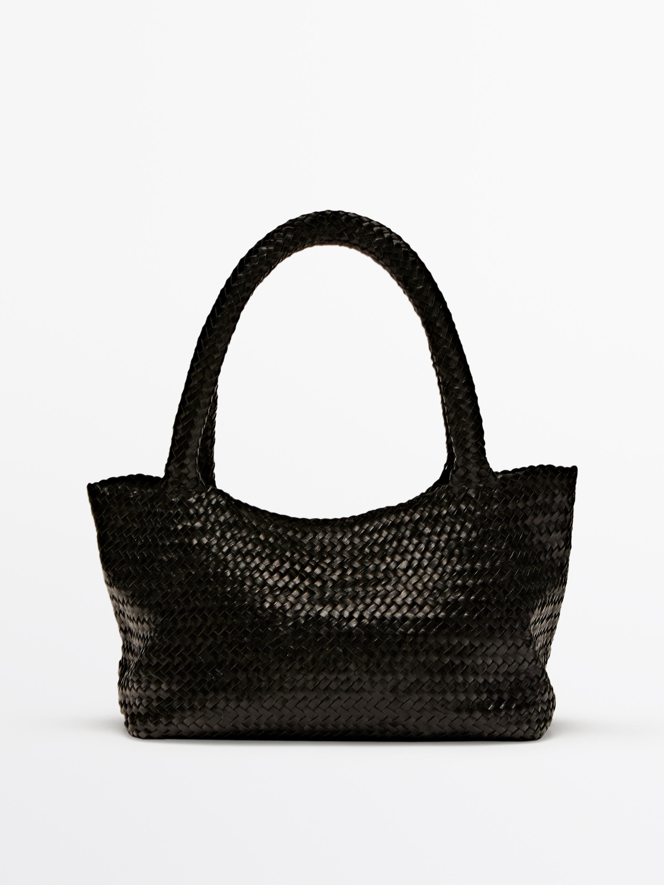 Braided leather half tote bag | Massimo Dutti US