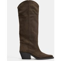 Zara - Leather Cowboy Boots - Khaki Green - 6½ - Woman | Zara US