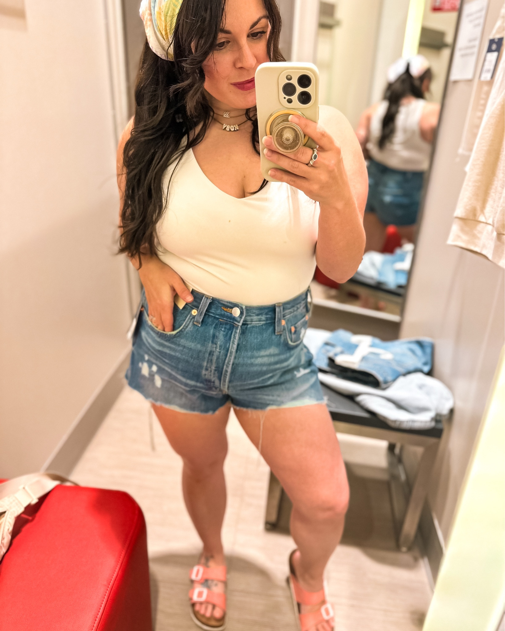 You can’t survive summer in the south without some comfortable denim shorts. And since none of my pre-pregnancy shirts currently fit, it was time for a trip to Target. Tried the Wild Fable shorts on in a 12 (I usually size up in WF but I probably could have done a 10 in these) and both the Universal Thread shirts in a 10. Did a medium in the matching set but honestly, I don’t love the fit of the skort and would probably size up for comfort.

#LTKPetite #LTKSeasonal #LTKFindsUnder50