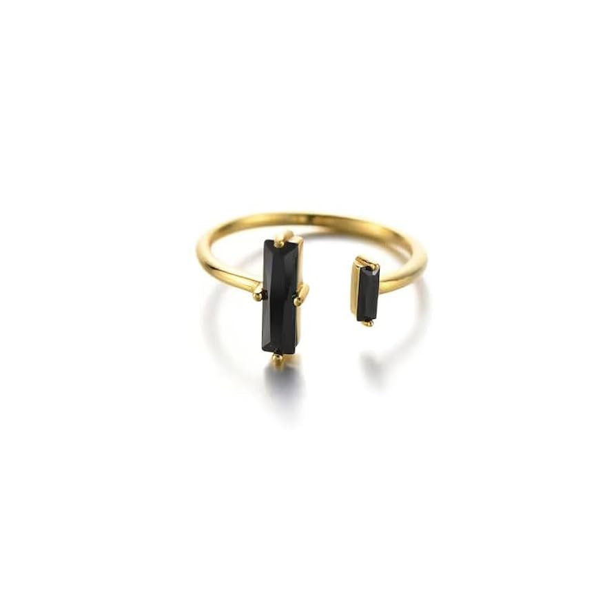 SofiacCeations Handmade Obsidian Ring, Obsidian Bar Ring, 18K Gold Dainty Minimalist Ring, Cuff A... | Amazon (US)
