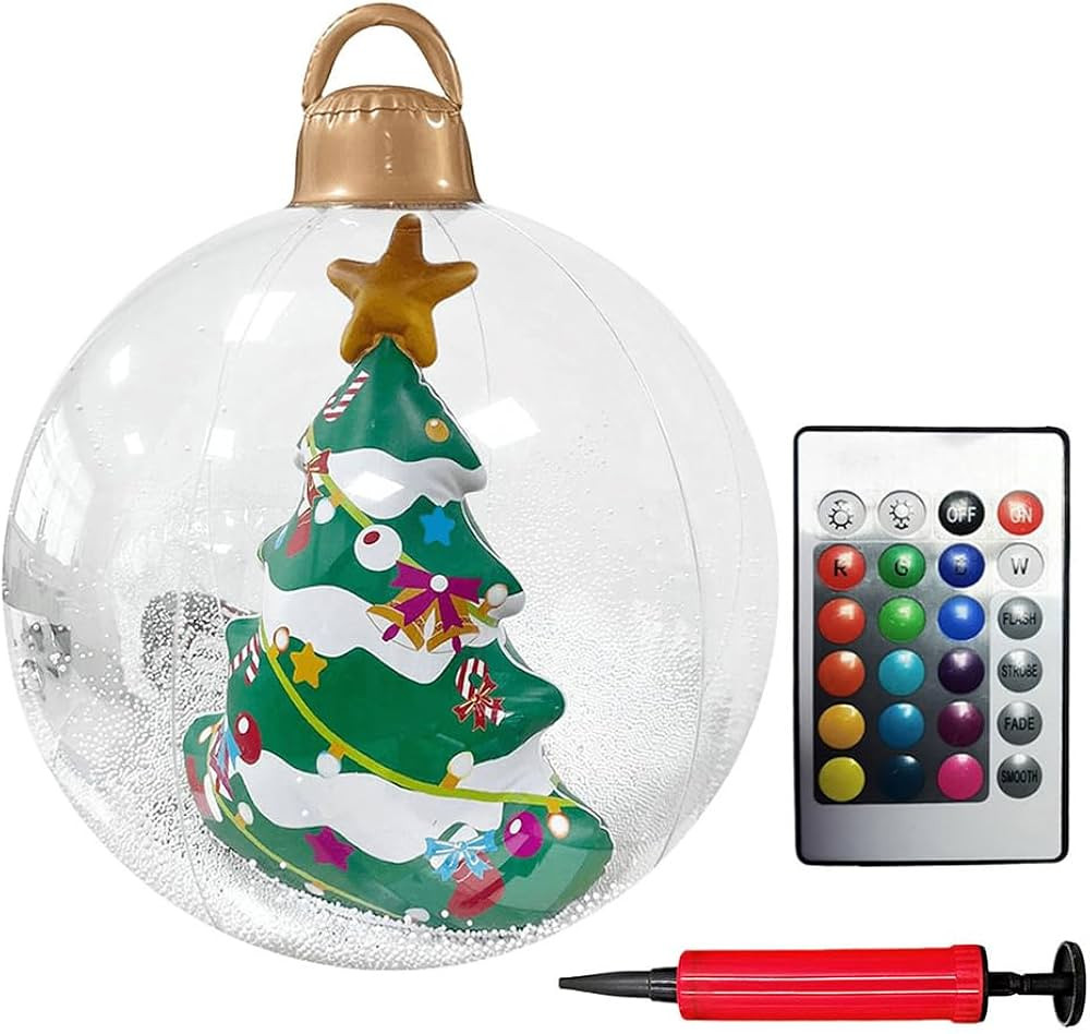 24 Inch Light Up Inflatable Christmas Ball, PVC Inflatable Decorated Ball Ornaments with LED Ligh... | Amazon (US)