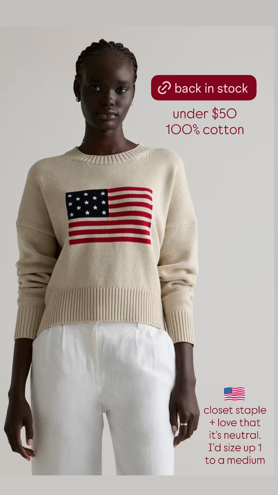Neutral flag sweater under $50 and a closet staple 🇺🇸

Memorial Day, 4th of July