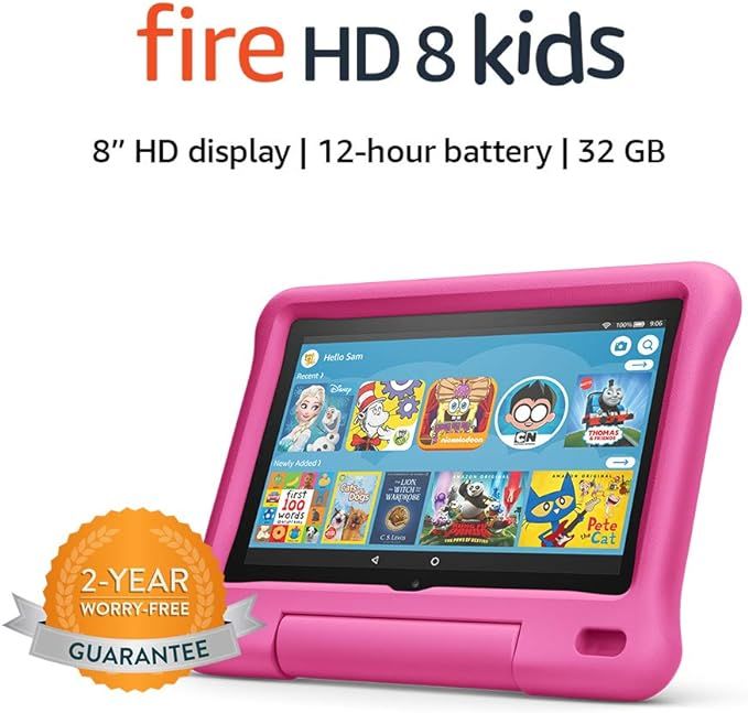 Fire HD 8 Kids tablet, 8" HD display, ages 3-7, 32 GB, Pink Kid-Proof Case | Amazon (US)