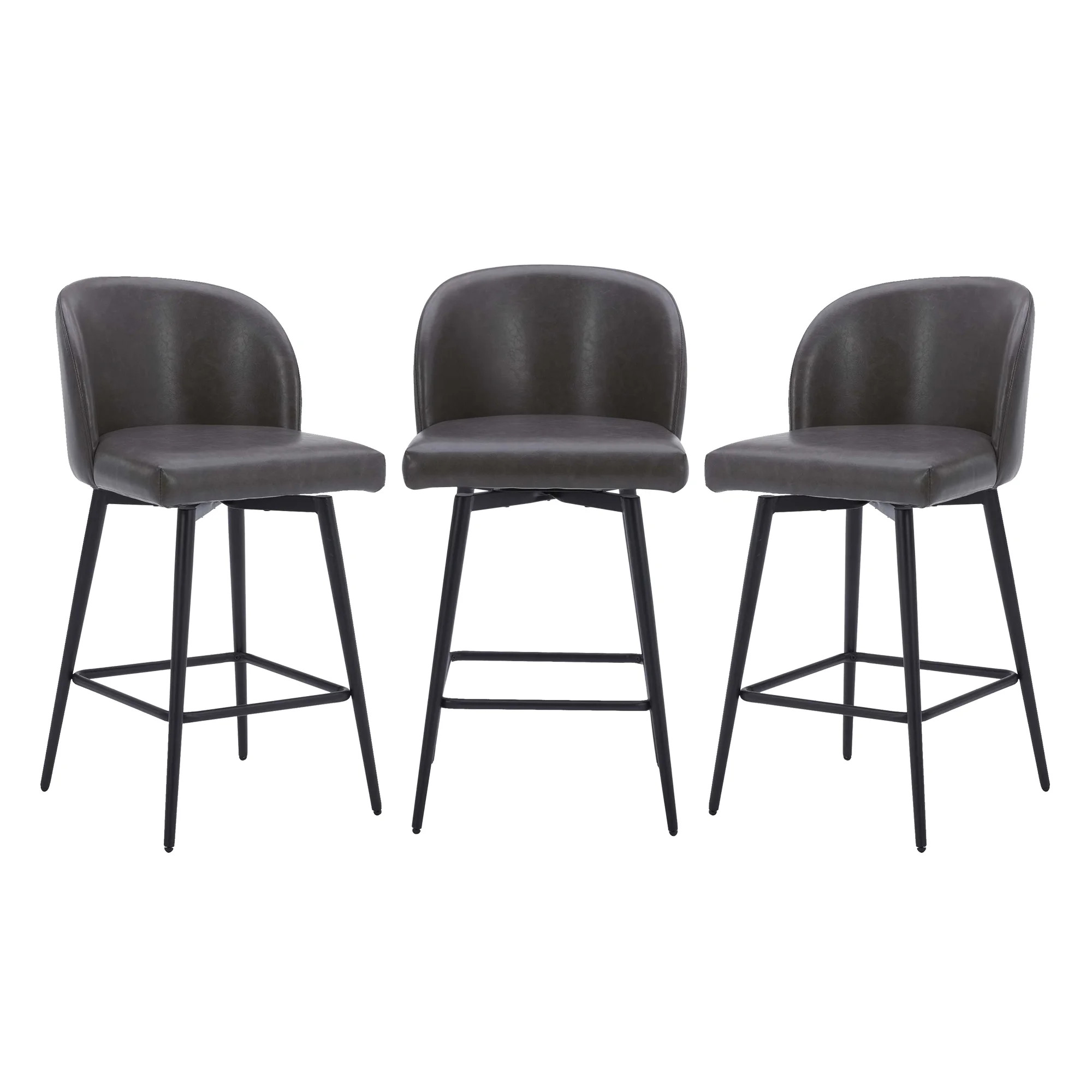 CHITA 27" Swivel Upholstered Counter Bar Stools set of 3 with Back & Metal Legs, Faux Leather in ... | Walmart (US)