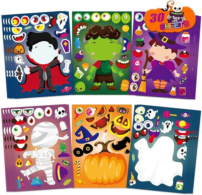 xutengy 30Pcs Halloween Stickers Party Favors for Kids Toddlers , Make a Face Zombie Witch Vampir... | Amazon (US)