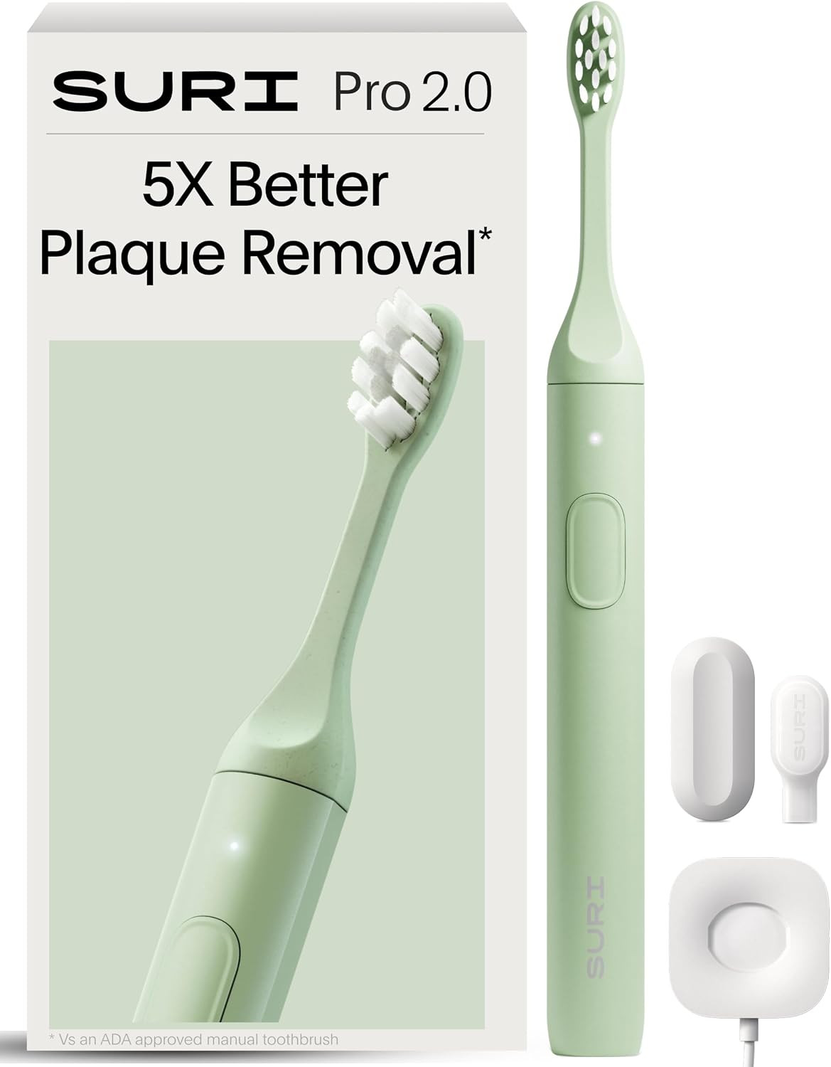 SURI Pro Sonic Electric Toothbrush | Over 4+ Weeks Battery | Pressure Sensor | Aluminium Body | 2-Minute Timer | Plant-Based Head | Green | Amazon (UK)