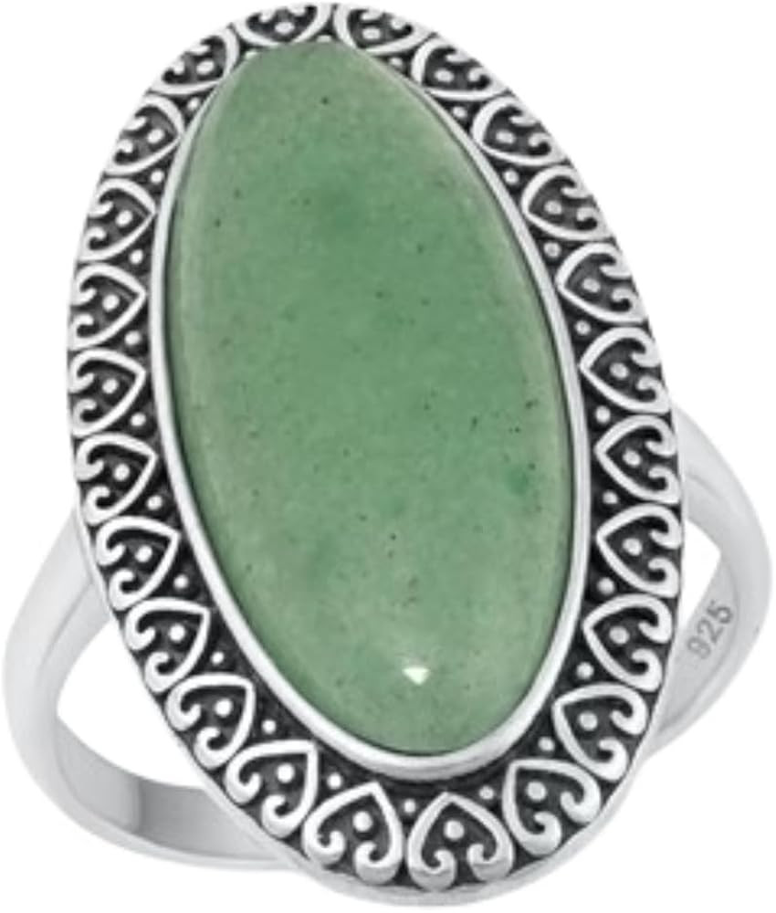 Pierced Owl Oxidized 925 Sterling Silver Oval Green Jade Statement Ring | Amazon (US)