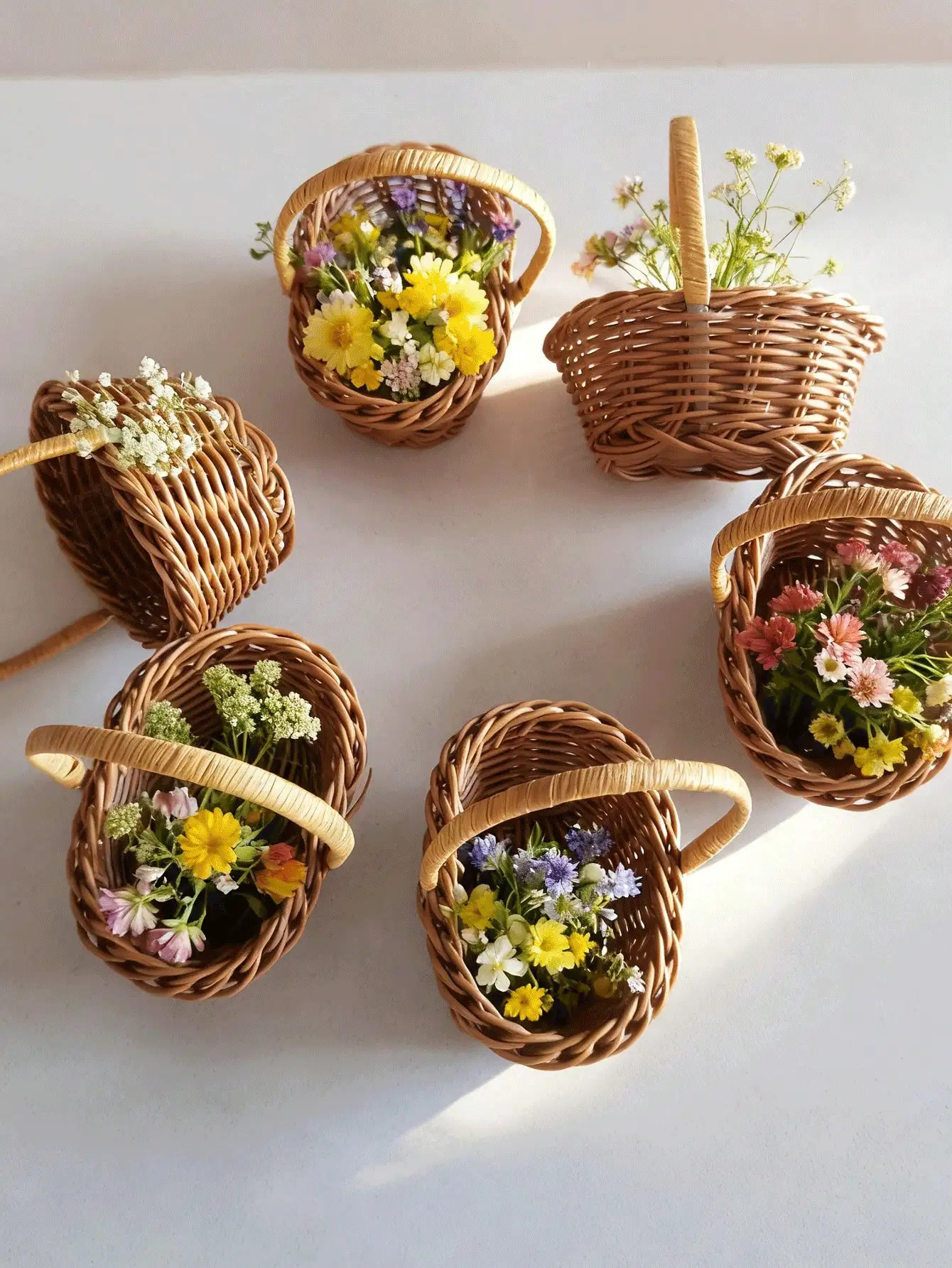Mini Woven Basket - Vintage Plastic Rattan Appearance Decorative Storage Basket With Handle, Multi-Style Open Top Design, Suitable For Weddings, Parties And Home Decor, Can Be Used As Gift Basket, Storage Basket And Party Decor. Woven Texture, Perfect For Valentine's Day, Singles Party, Birthday Party, Wedding, Retirement Party, Housewarming Party, Graduation Ceremony And Other Decorations | SHEIN
