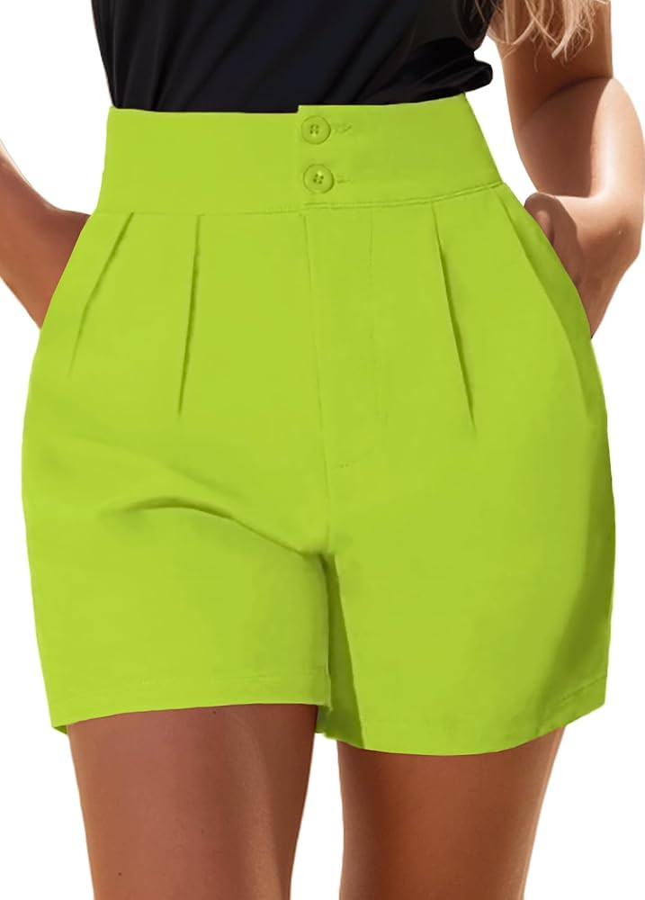 XinYangNi Women's Casual High Waisted Wide Leg Bermuda Shorts Summer Pleated Dressy Shorts with P... | Amazon (US)