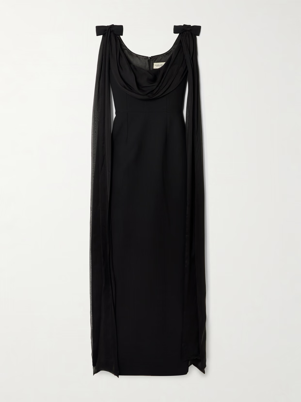 The New Arrivals Ilkyaz Ozel - Morticia Bow-detailed Draped Silk Voile-trimmed Cady Gown - Black | NET-A-PORTER (US)