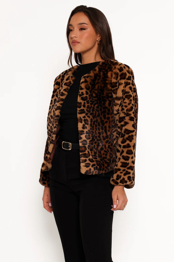 Cassia Faux Fur Leopard Crop Jacket - Leopard | Petal & Pup (US)