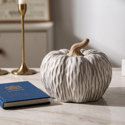 Artificial Pumpkin Decor,Decorative Fall Embossed Ceramic Pumpkins，Short | Amazon (US)