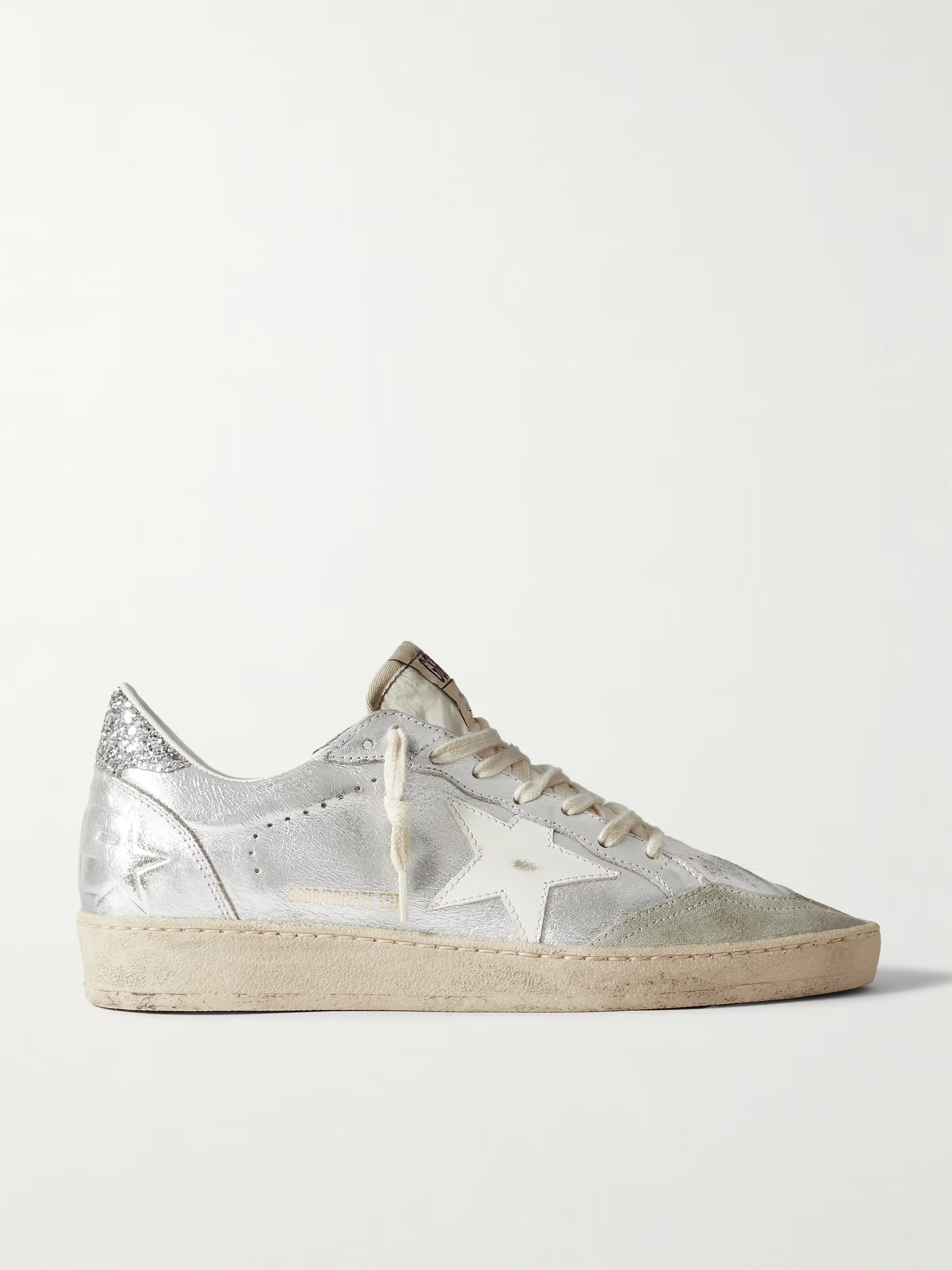 Ballstar glittered distressed metallic leather sneakers | NET-A-PORTER (US)