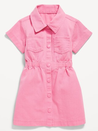 Short-Sleeve Cinched-Waist Twill Dress for Toddler Girls | Old Navy | Old Navy (US)